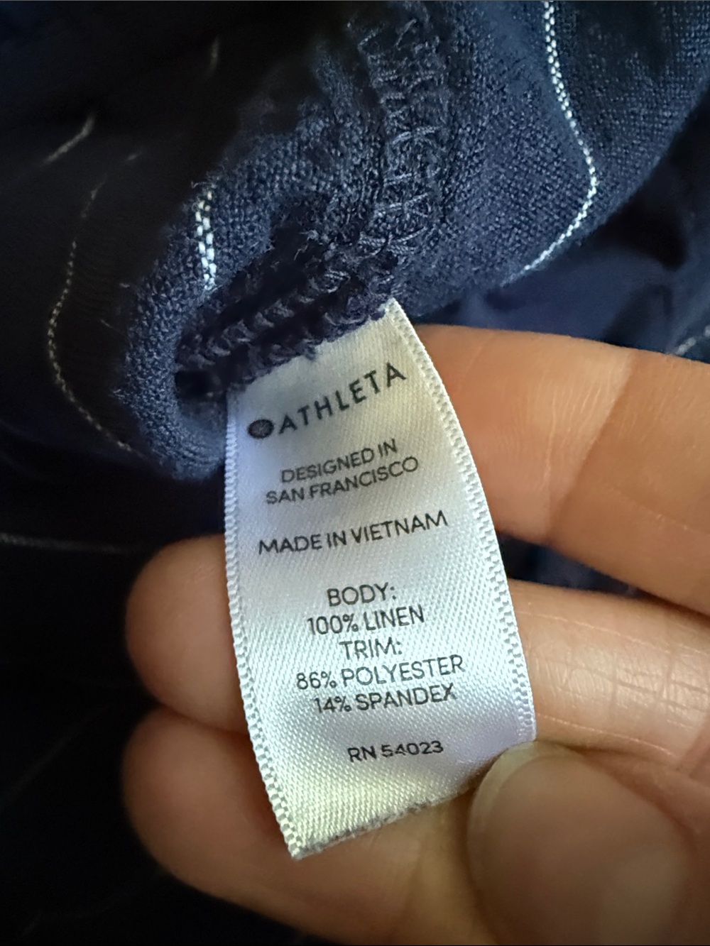 Athleta Cabo 100% Linen Wide Leg Pant Women’s 14 Navy Blue Stripe - Picture 4 of 6